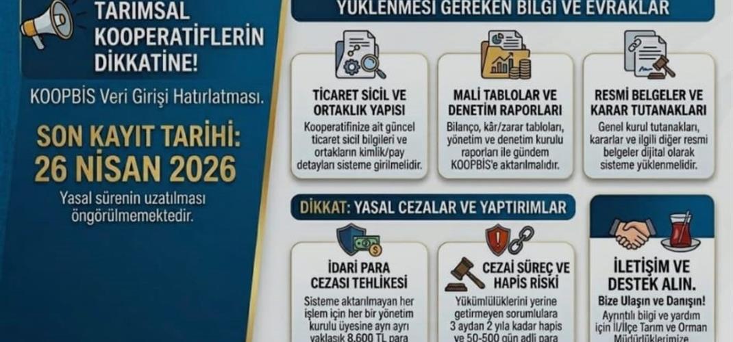 TARIMSAL AMAÇLI  KOOPERATİFLERİMİZİN DİKKATİNE! 