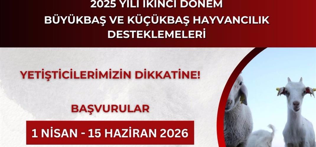 2025 YILI 2. DÖNEM BÜYÜKBAŞ VE KÜÇÜKBAŞ DESTEKLEME BAŞVURU TAKVİMİ